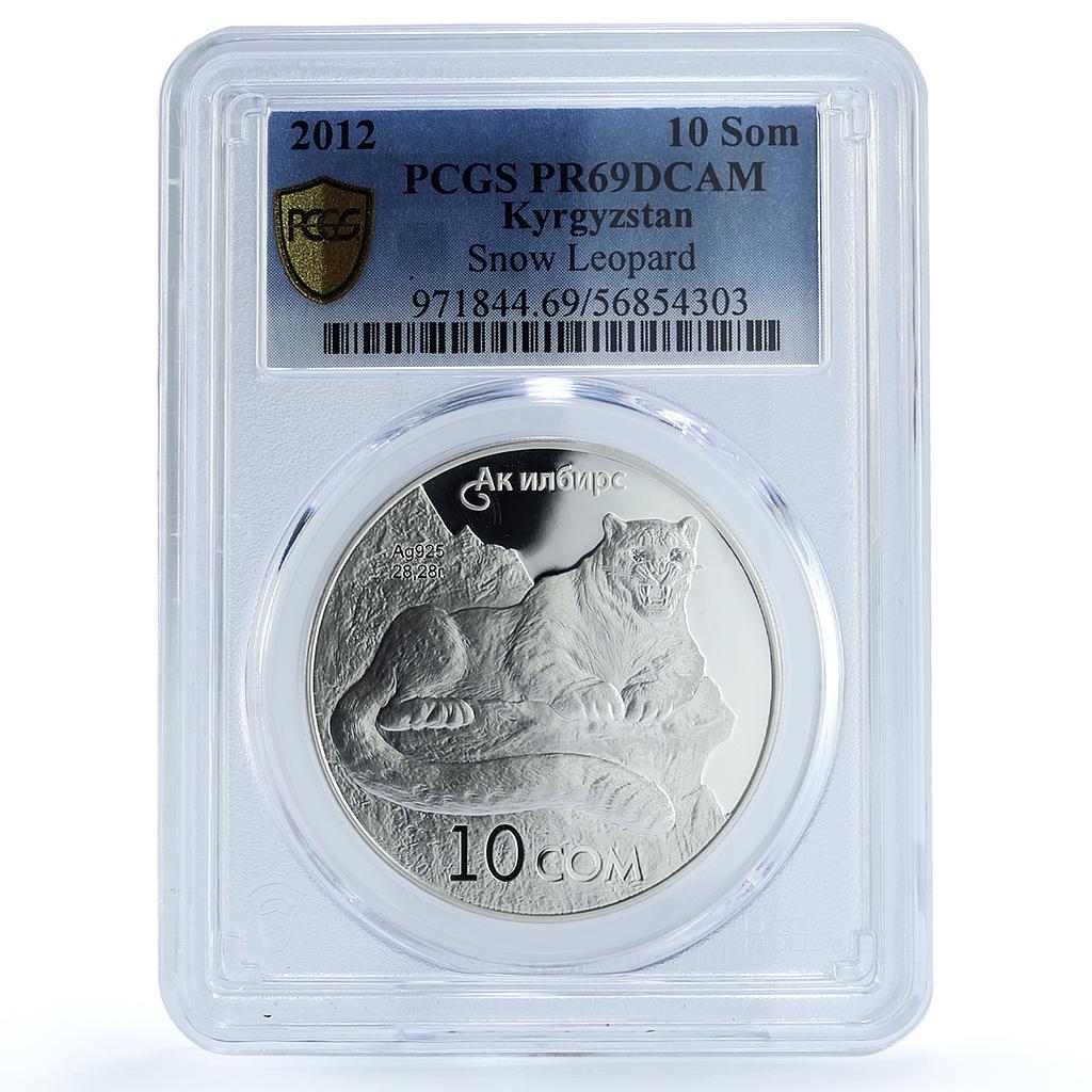 Kyrgyzstan 10 som Snow Leopard KM-53 Fauna Cat PR 69 PCGS silver coin 2012 Kyrgyzstan 10 som Snow Leopard KM-53 Fauna Cat PR 69 PCGS silver coin 2012