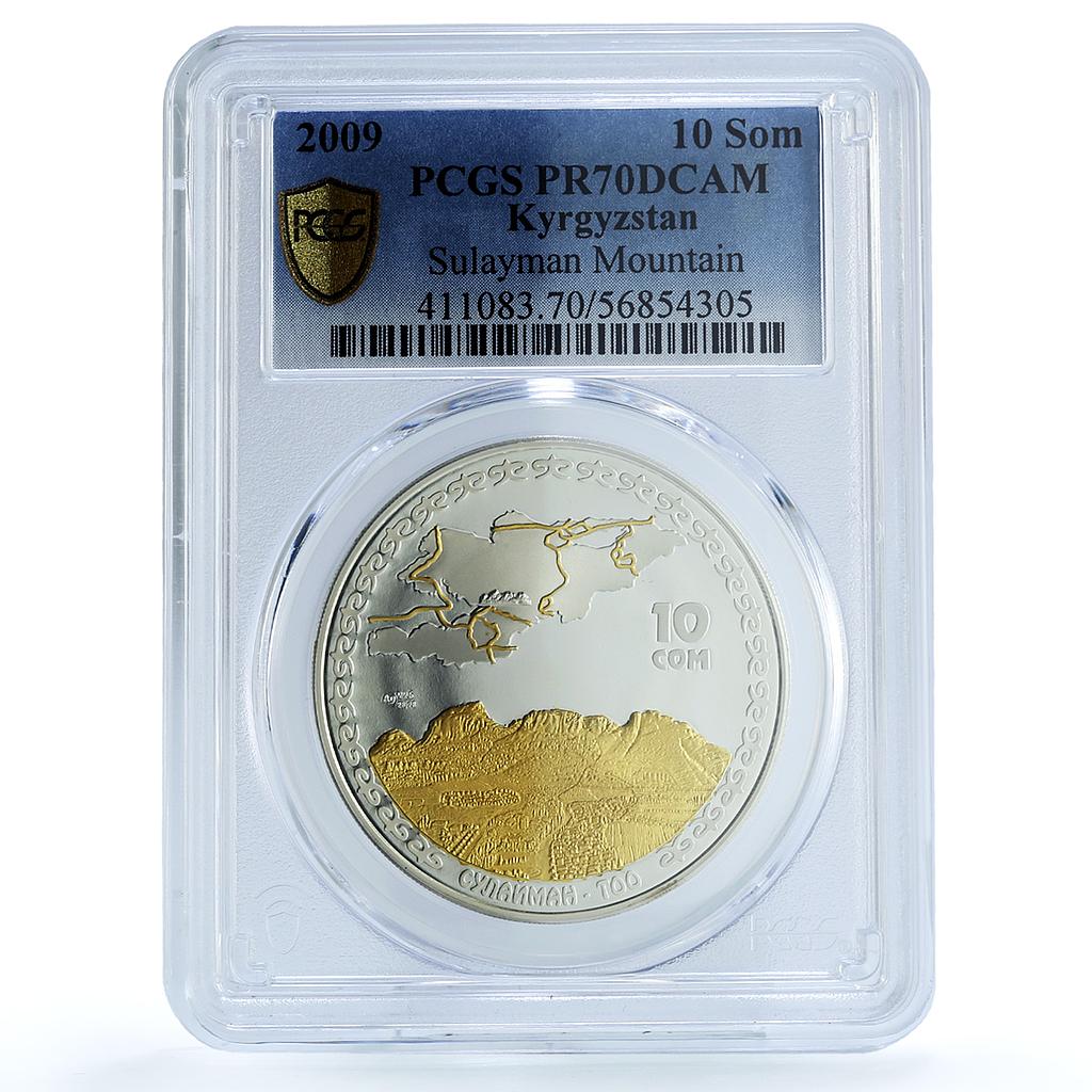 Kyrgyzstan 10 som Sulaiman KM-32 Silk Road Mountain PR 70 PCGS silver coin 2009 Kyrgyzstan 10 som Sulaiman KM-32 Silk Road Mountain PR 70 PCGS silver coin 2009