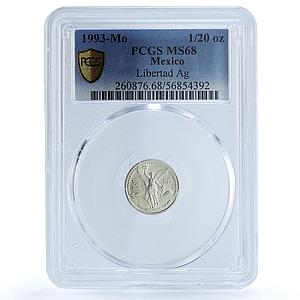 Mexico 1/20 onza Libertad Angel of Indepedence KM-542 MS68 PCGS silver coin 1993