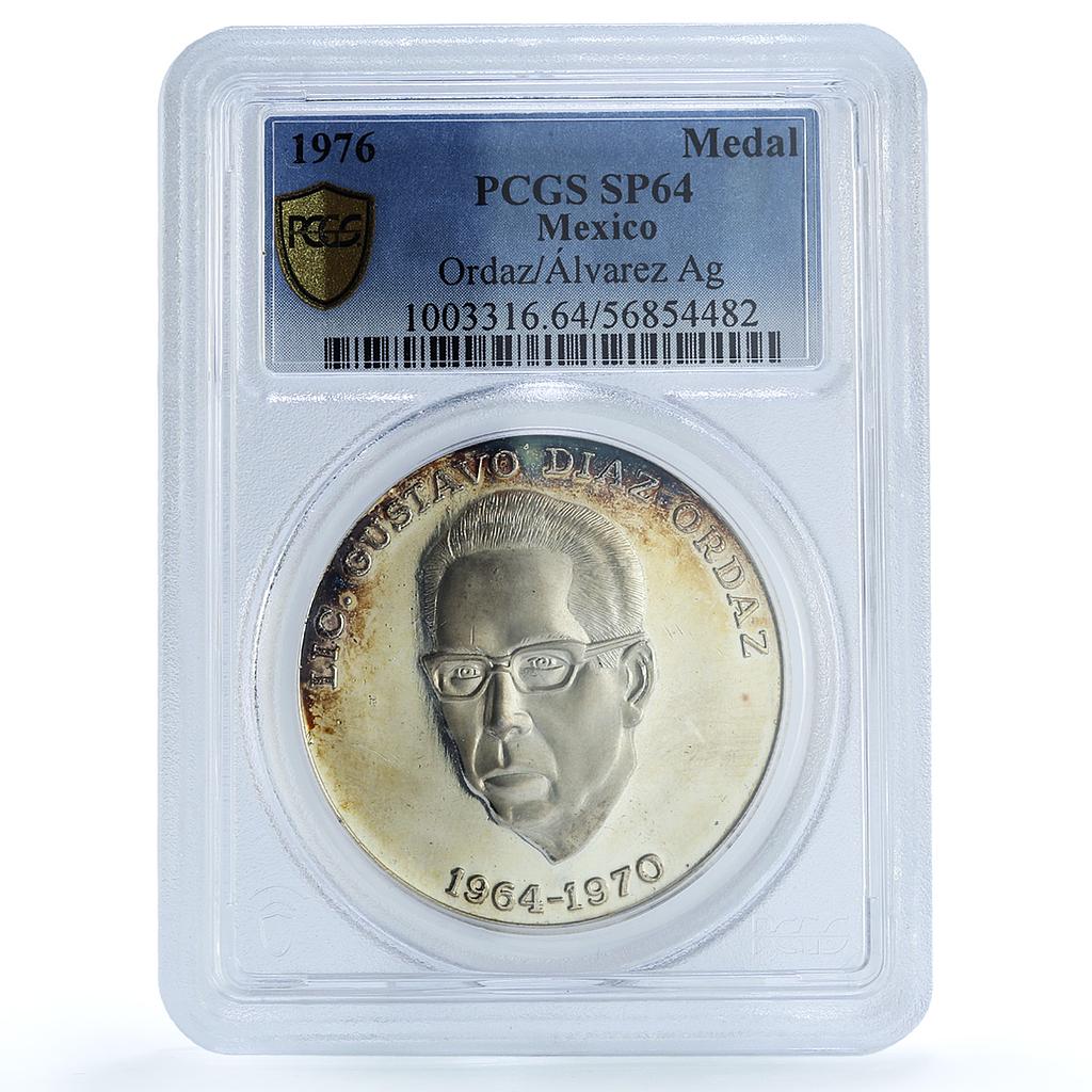 Mexico Gustavo Ordaz Luis Alvarez High Relief SP 64 PCGS silver medal 1976 Mexico Gustavo Ordaz Luis Alvarez High Relief SP 64 PCGS silver medal 1976