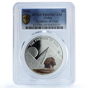 Palau 5 dollars Giza Pyramids Egypt KM-208 Wonders PR 69 PCGS silver coin 2009