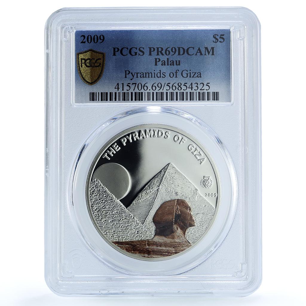 Palau 5 dollars Giza Pyramids Egypt KM-208 Wonders PR 69 PCGS silver coin 2009 Palau 5 dollars Giza Pyramids Egypt KM-208 Wonders PR 69 PCGS silver coin 2009