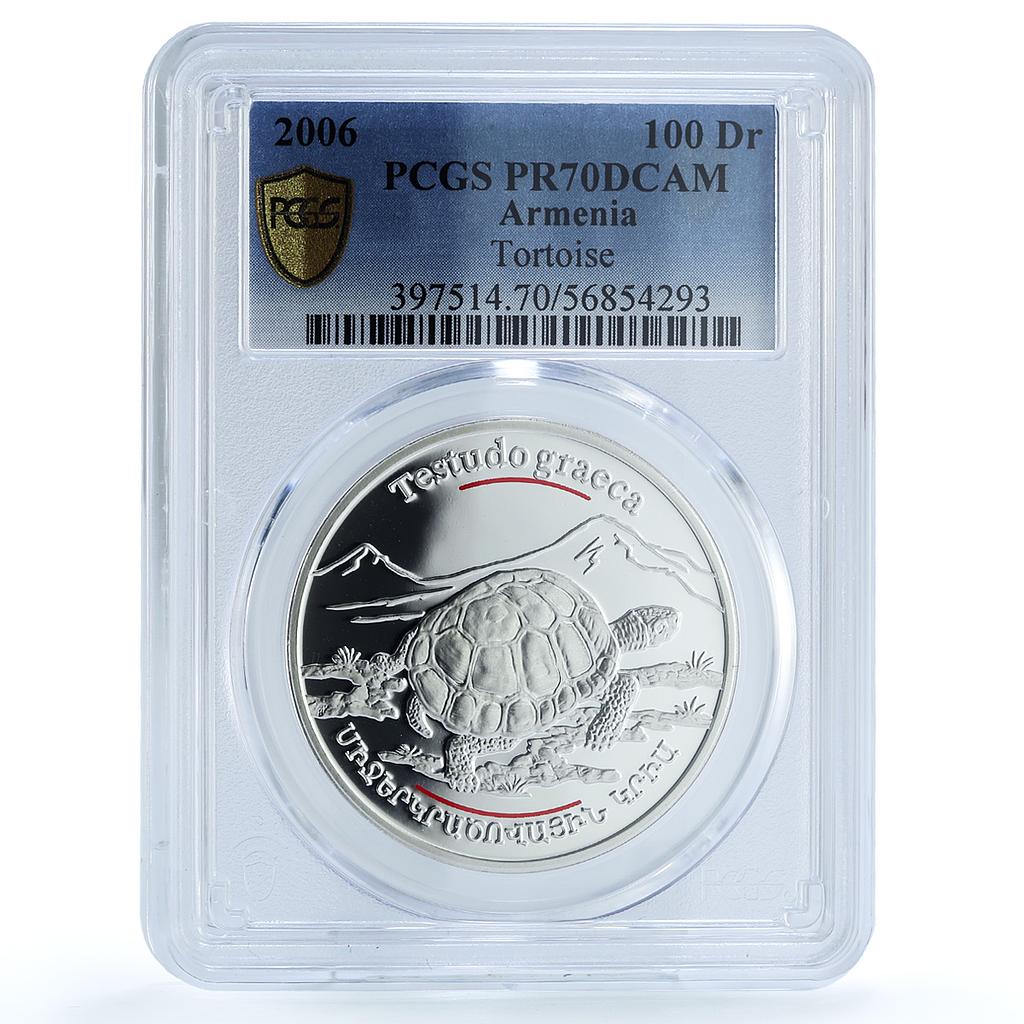 Armenia 100 dram Tortoise KM-122 Red Book Fauna Turtle PR 70 PCGS Ag coin 2006 Armenia 100 dram Tortoise KM-122 Red Book Fauna Turtle PR 70 PCGS Ag coin 2006