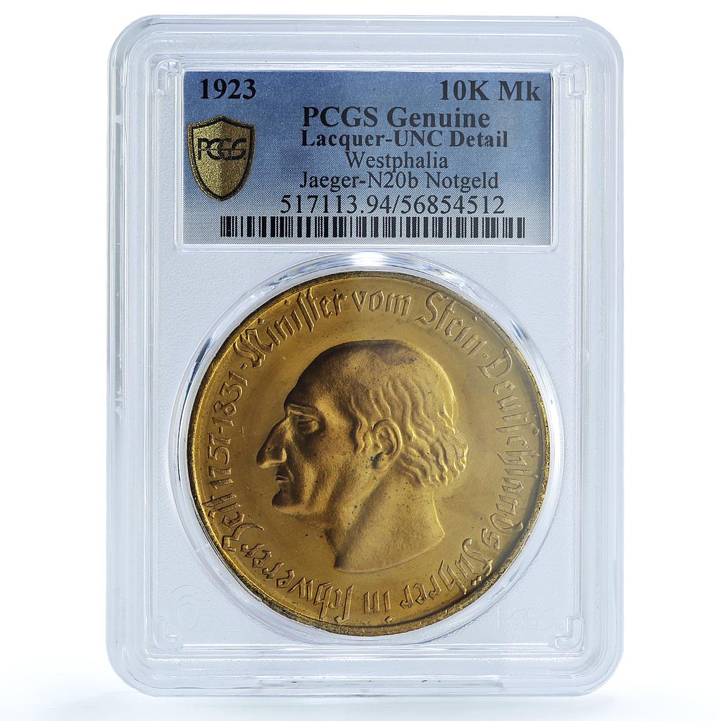 Germany Westphalia 10000 mark Von Stein Notgeld J-N20b PCGS brass coin 1923 Germany Westphalia 10000 mark Von Stein Notgeld J-N20b PCGS brass coin 1923