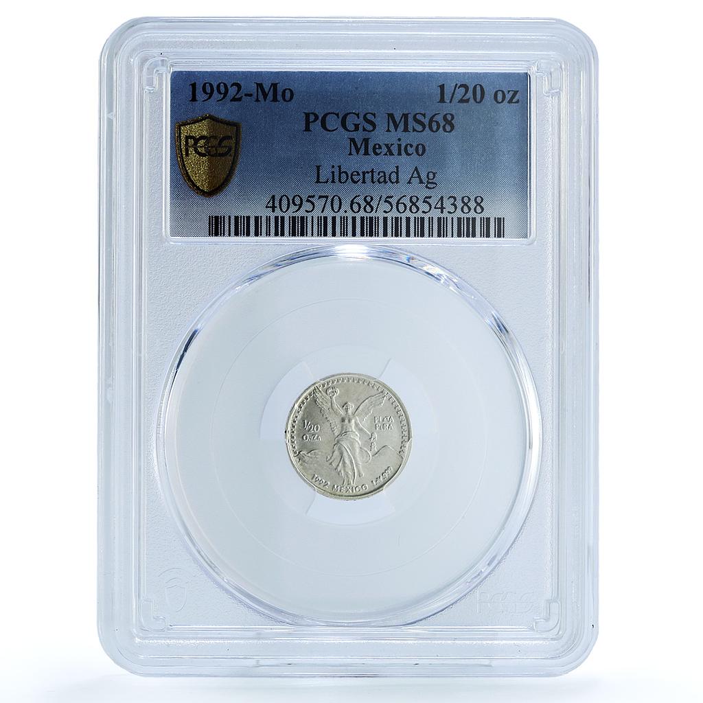 Mexico 1/20 onza Libertad Angel of Indepedence KM-542 MS68 PCGS silver coin 1992 Mexico 1/20 onza Libertad Angel of Indepedence KM-542 MS68 PCGS silver coin 1992