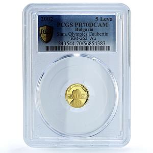 Bulgaria 5 leva Coubertin KM-263 Athens Olympics Sports PR70 PCGS gold coin 2002