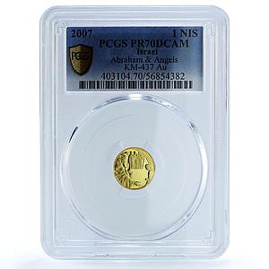 Israel 1 sheqalim Abraham Angels KM-437 Biblical Art PR 70 PCGS gold coin 2007