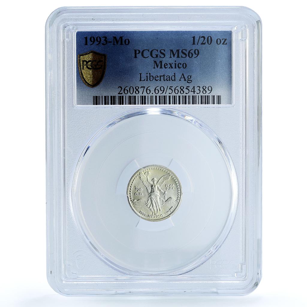 Mexico 1/20 onza Libertad Angel of Indepedence KM-542 MS69 PCGS silver coin 1993 Mexico 1/20 onza Libertad Angel of Indepedence KM-542 MS69 PCGS silver coin 1993