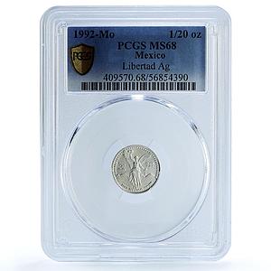 Mexico 1/20 onza Libertad Angel of Indepedence KM-542 MS68 PCGS silver coin 1992