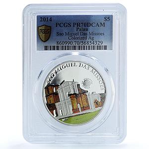 Palau 5 dollars Sao Miguel Das Missoes Brazil KM-716 PR 70 PCGS silver coin 2014