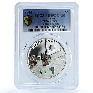 Palau 5 dollars Notre Dame France KM-713 Wonders PR 69 PCGS silver coin 2014