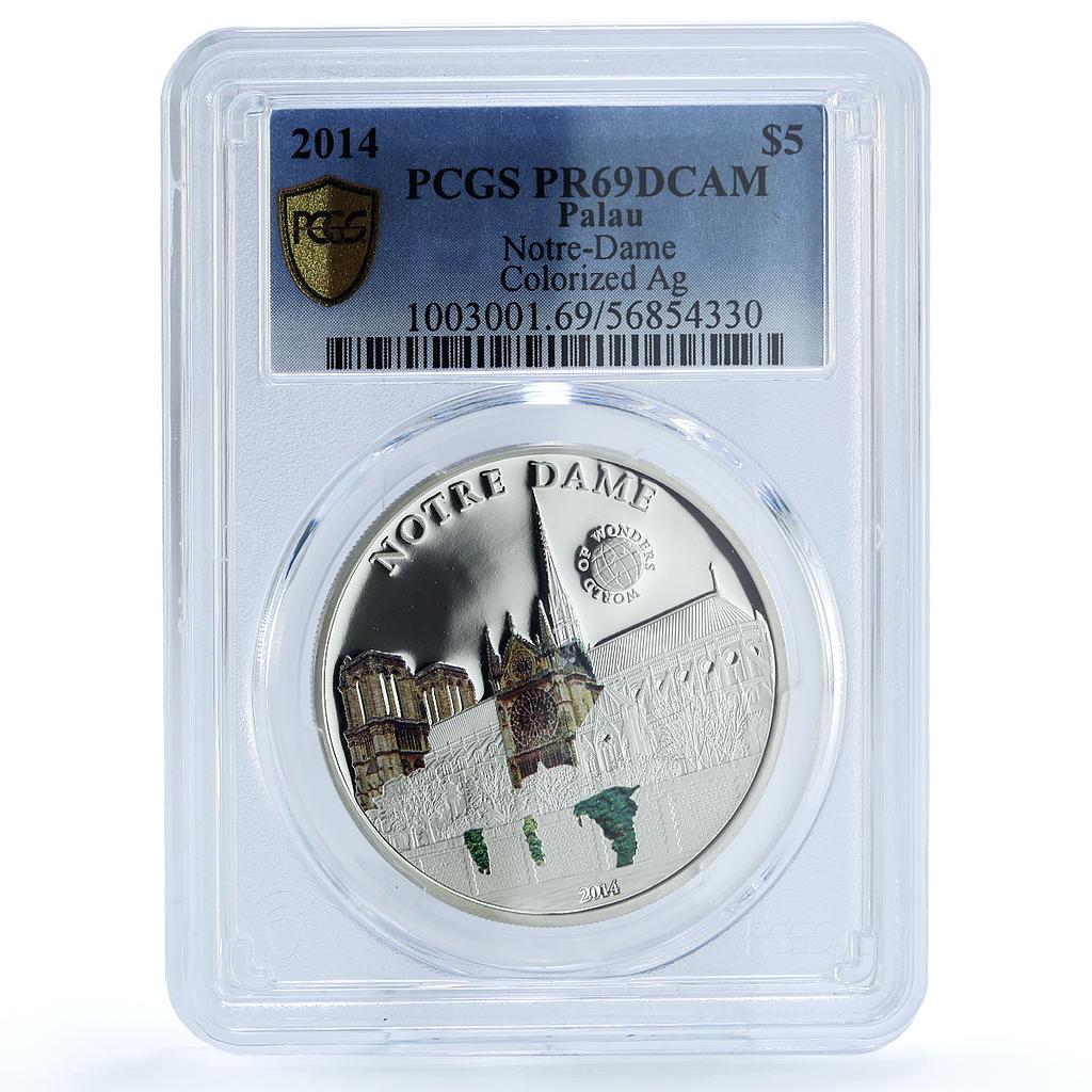 Palau 5 dollars Notre Dame France KM-713 Wonders PR 69 PCGS silver coin 2014 Palau 5 dollars Notre Dame France KM-713 Wonders PR 69 PCGS silver coin 2014