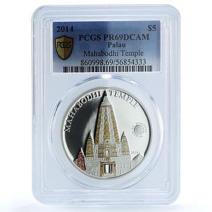 Palau 5 dollars Mahabodhi Temple India KM-712 Wonders PR69 PCGS silver coin 2014