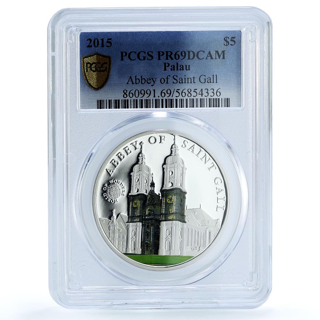Palau 5 dollars Abbey Saint Gall Switzerland KM-493 PR 69 PCGS silver coin 2015 Palau 5 dollars Abbey Saint Gall Switzerland KM-493 PR 69 PCGS silver coin 2015