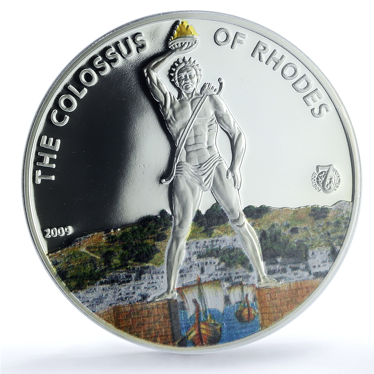 S 2009 $5 Colossus of Rhodes Colorized Ag, DCAM S 2009 $5 Colossus of Rhodes Colorized Ag, DCAM