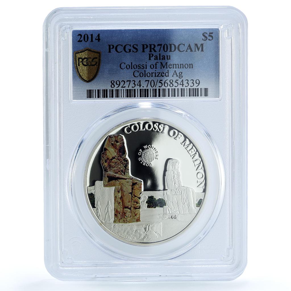Palau 5 dollars Colossi Memnon Egypt KM-710 Wonders PR 70 PCGS silver coin 2014 Palau 5 dollars Colossi Memnon Egypt KM-710 Wonders PR 70 PCGS silver coin 2014