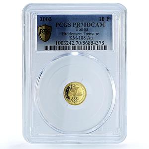 Tonga 10 paanga Treasure Hiddensee KM-188 Ship PR 70 PCGS gold coin 2003