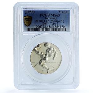 Germany Football World Cup Mexico Dali Type 2 Matte MS 65 PCGS silver medal 1986