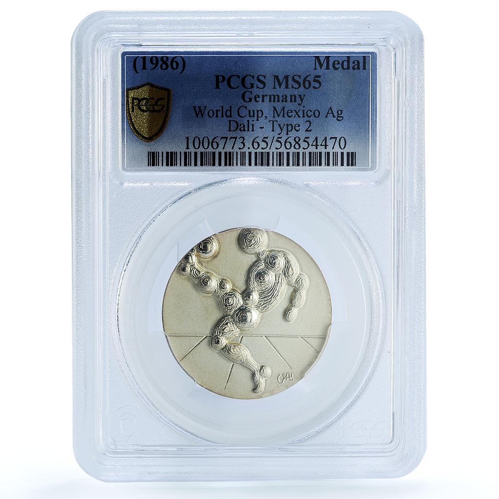 Germany Football World Cup Mexico Dali Type 2 Matte MS 65 PCGS silver medal 1986 Germany Football World Cup Mexico Dali Type 2 Matte MS 65 PCGS silver medal 1986