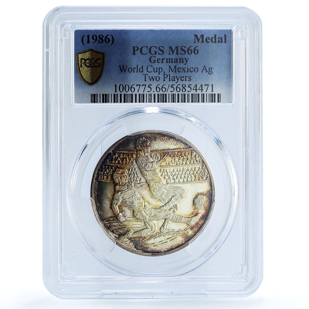 Germany Football World Cup Mexico Two Players MS 66 PCGS silver medal 1986 Germany Football World Cup Mexico Two Players MS 66 PCGS silver medal 1986
