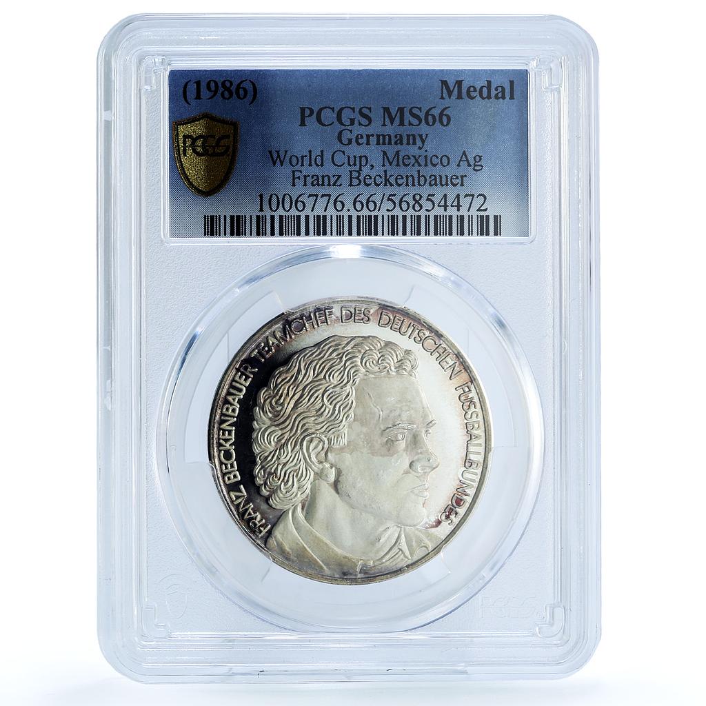 Germany Football World Cup Mexico Beckenbauer MS 66 PCGS silver medal 1986 Germany Football World Cup Mexico Beckenbauer MS 66 PCGS silver medal 1986