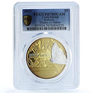 Cook Islands 5 dollars Butterfly KM-1696 Shades Nature PR 70 PCGS Ag coin 2015