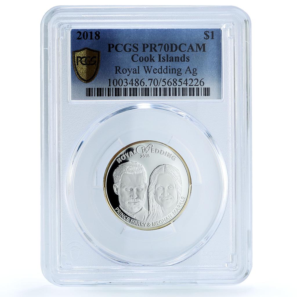 Cook Islands 1 dollar Royal Wedding KM-2660 Harry Megan PR 70 PCGS Ag coin 2018 Cook Islands 1 dollar Royal Wedding KM-2660 Harry Megan PR 70 PCGS Ag coin 2018