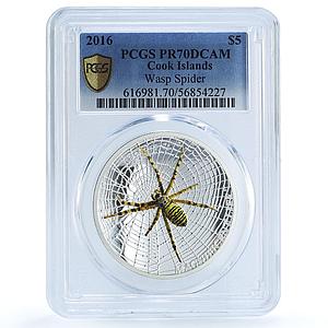 Cook Islands 5 dollars Wasp Spider KM-2399 Magnificent Life PR 70 PCGS coin 2016