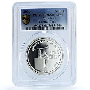Costa Rica 5000 colones Central Bank KM-237 PR 66 PCGS silver coin 2000