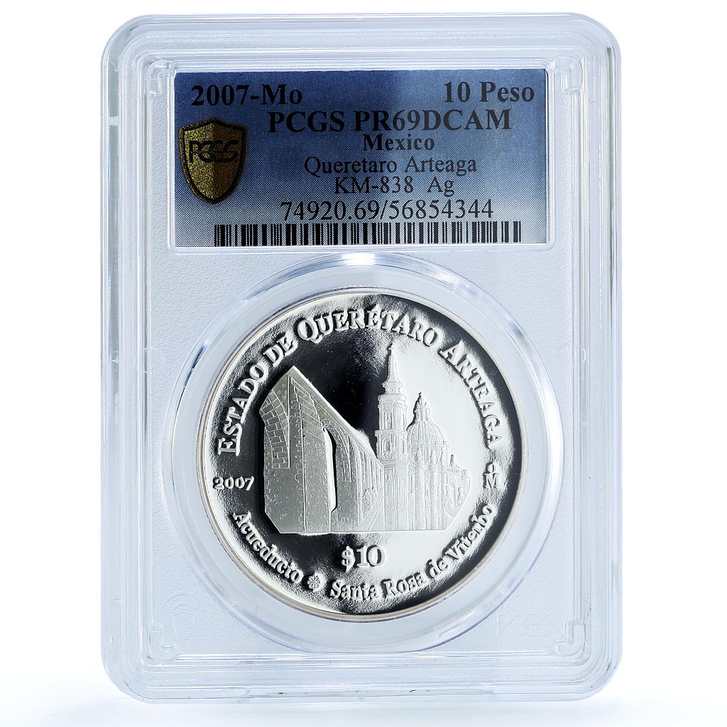 Mexico 10 pesos Queretaro Arteaga State KM-838 Church PR69 PCGS silver coin 2007 Mexico 10 pesos Queretaro Arteaga State KM-838 Church PR69 PCGS silver coin 2007