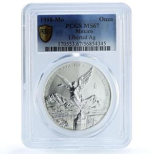 Mexico 1 onza Libertad Angel of Independence KM-613 MS 67 PCGS silver coin 1998