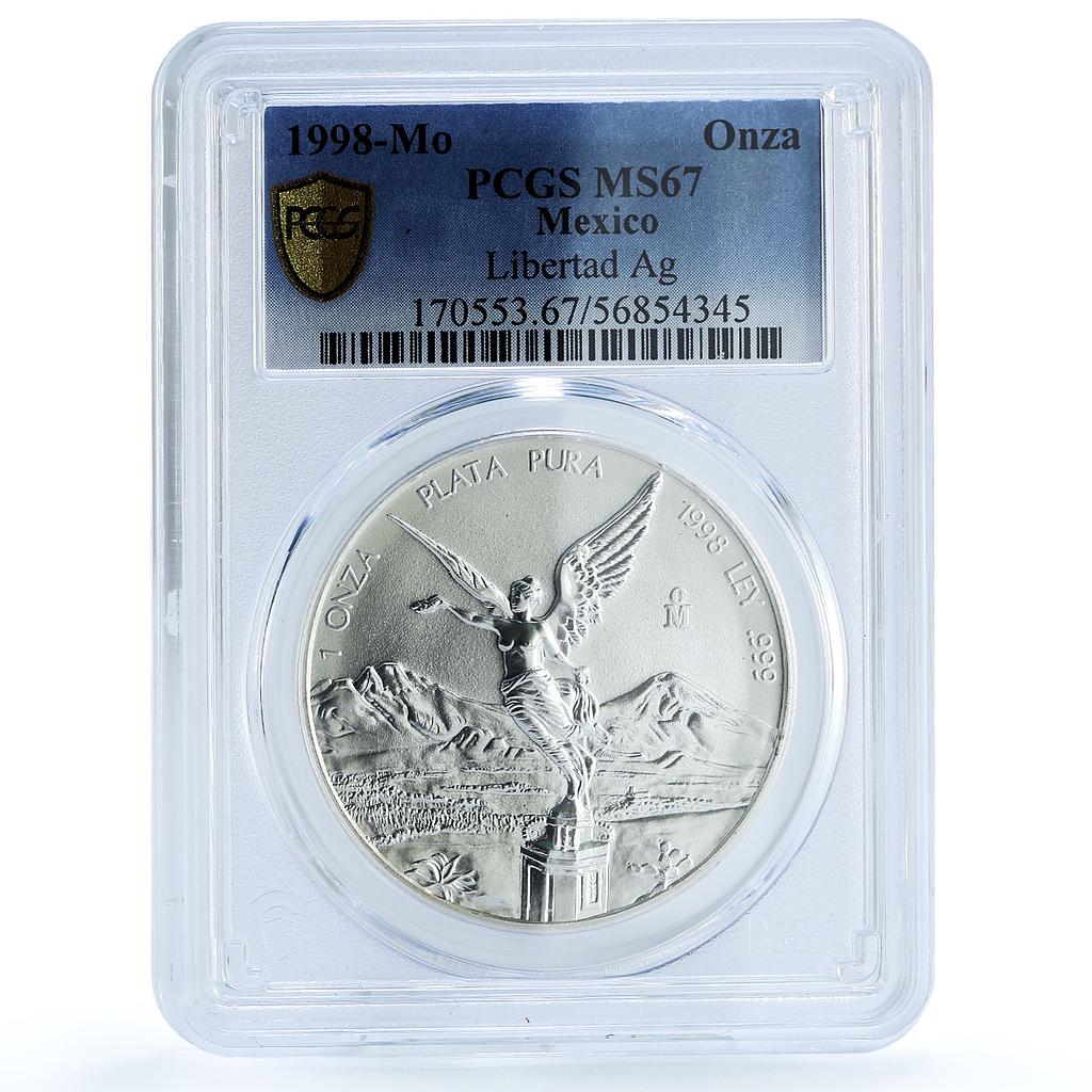 Mexico 1 onza Libertad Angel of Independence KM-613 MS 67 PCGS silver coin 1998