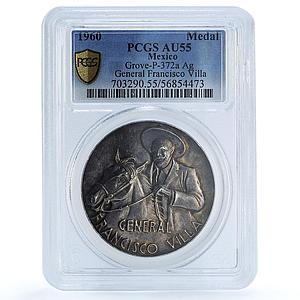 Mexico General Francisco Villa Grove-372a Horseman AU 55 PCGS silver medal 1960