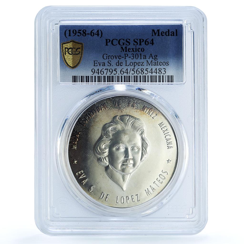 Mexico Eva Lopez Mateos Maternidad Grove-P-301a SP 64 PCGS silver medal 1958-64 Mexico Eva Lopez Mateos Maternidad Grove-P-301a SP 64 PCGS silver medal 1958-64