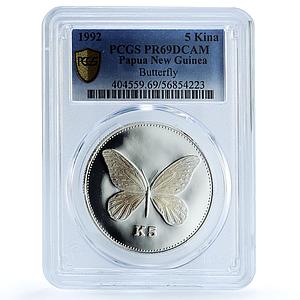 Papua New Guinea 5 kina Alexandra Butterfly KM-34 PR 69 PCGS silver coin 1992