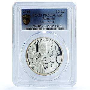 Romania 10 lei State Mint Old Desing Coins Building PR 70 PCGS silver coin 2010