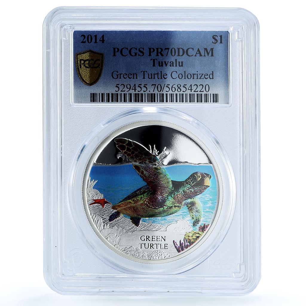 Tuvalu 1 dollar Green Turtle KM-258 Endangered Fauna PR 70 PCGS silver coin 2014 Tuvalu 1 dollar Green Turtle KM-258 Endangered Fauna PR 70 PCGS silver coin 2014