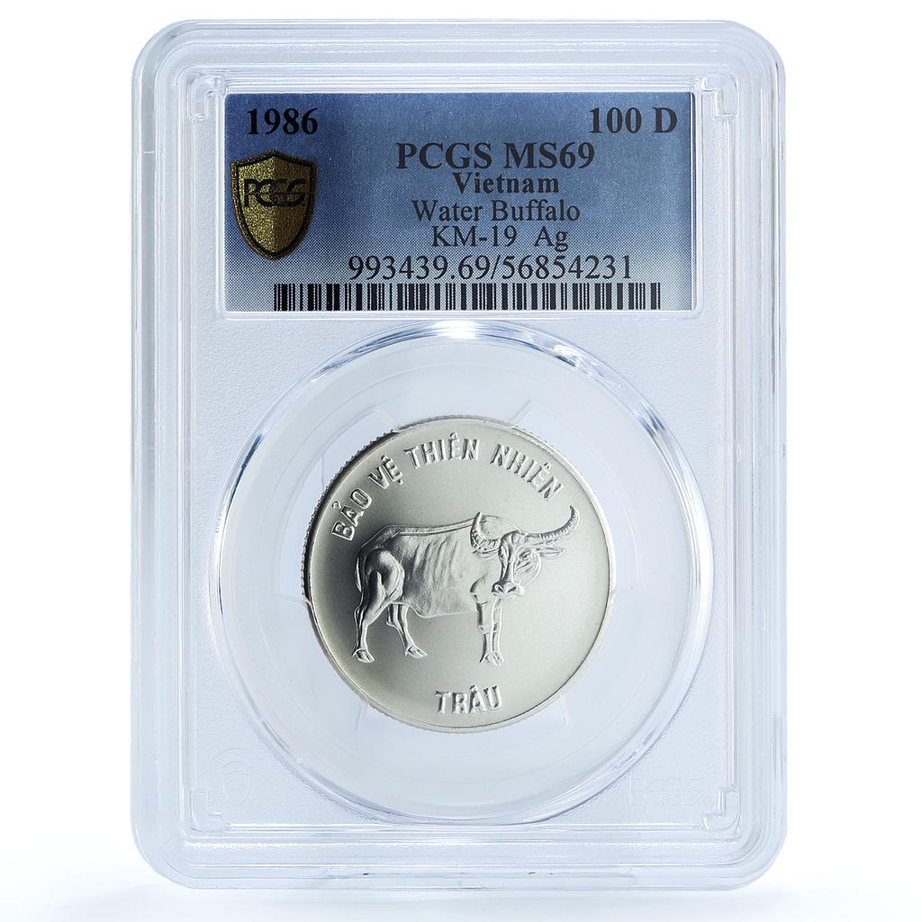 Vietnam 100 dong Water Buffalo KM-19 Protection Bull MS 69 PCGS silver coin 1986 Vietnam 100 dong Water Buffalo KM-19 Protection Bull MS 69 PCGS silver coin 1986