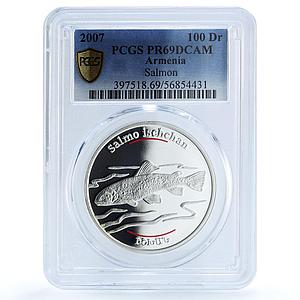 Armenia 100 dram Salmon KM-153 Red Book Fauna Fish PR 69 PCGS silver coin 2007