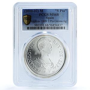 Spain Fernando VII 5 Pesetas 1809 Girona Restrike MS 68 PCGS silver coin 2000-02