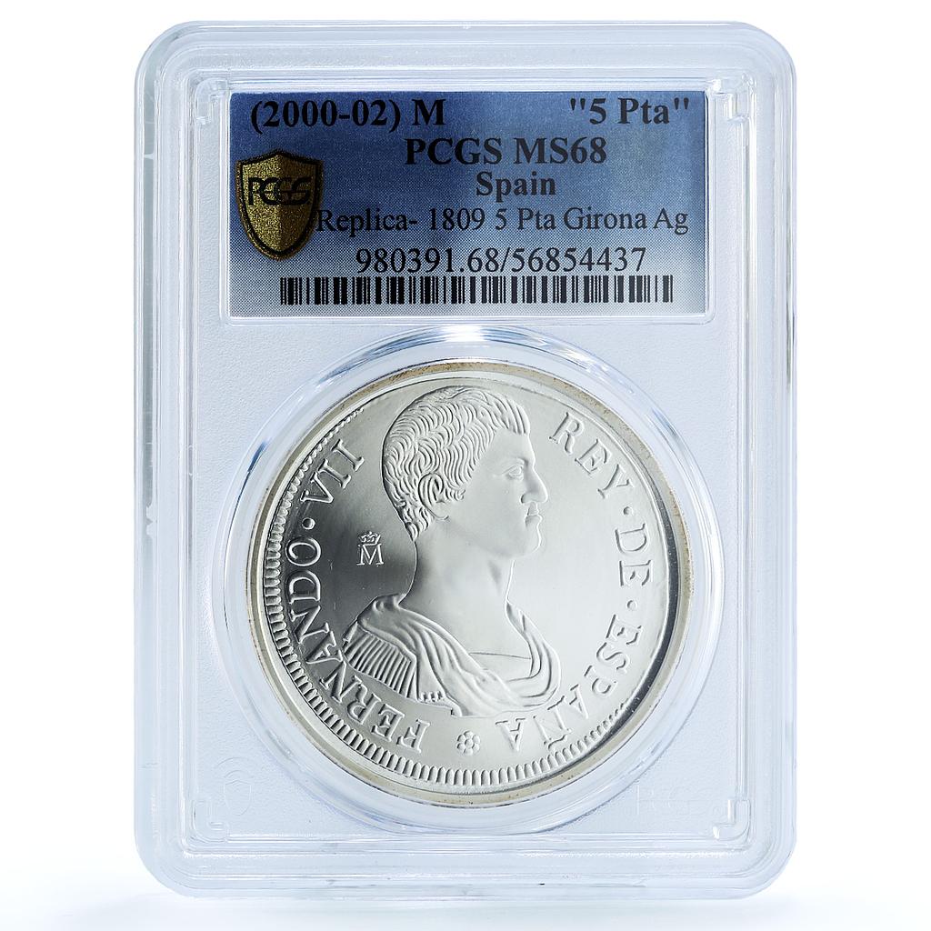 Spain Fernando VII 5 Pesetas 1809 Girona Restrike MS 68 PCGS silver coin 2000-02