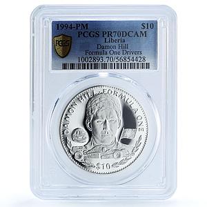Liberia 10 dollars Damon Hill Formula One Car PR 70 PCGS silver coin 1994