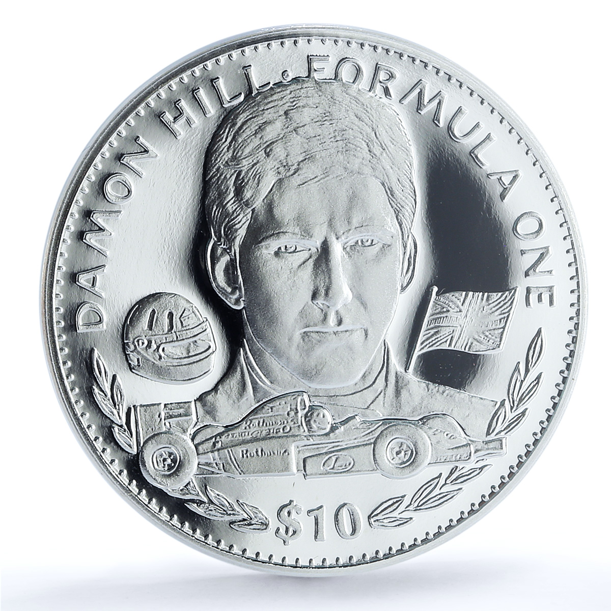 Liberia 10 dollars Damon Hill Formula One Car PR 70 PCGS silver coin 1994 Liberia 10 dollars Damon Hill Formula One Car PR 70 PCGS silver coin 1994