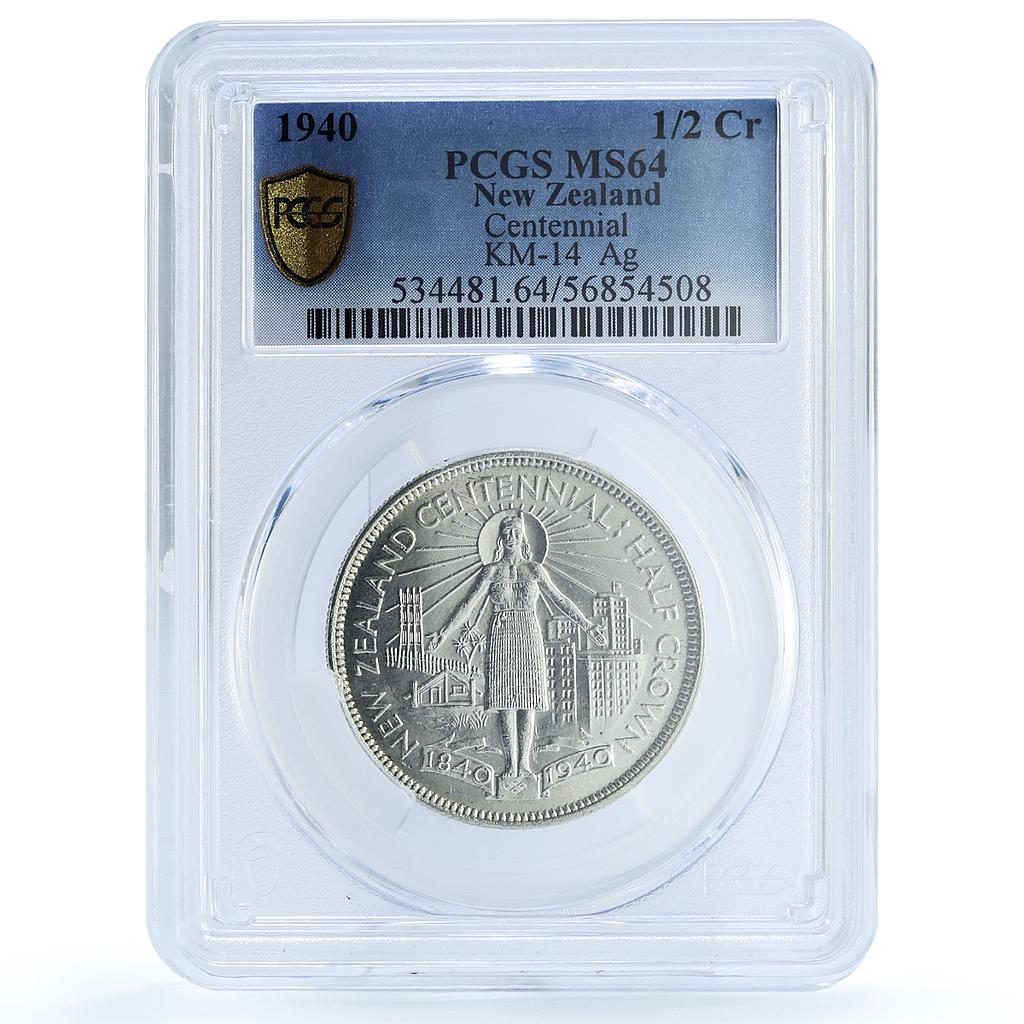 New Zealand 1/2 crown George VI Centennial KM-14 MS 64 PCGS silver coin 1940 New Zealand 1/2 crown George VI Centennial KM-14 MS 64 PCGS silver coin 1940