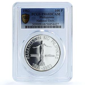 Philippines 100 piso University KM-245 Anniversary PR 68 PCGS silver coin 1983
