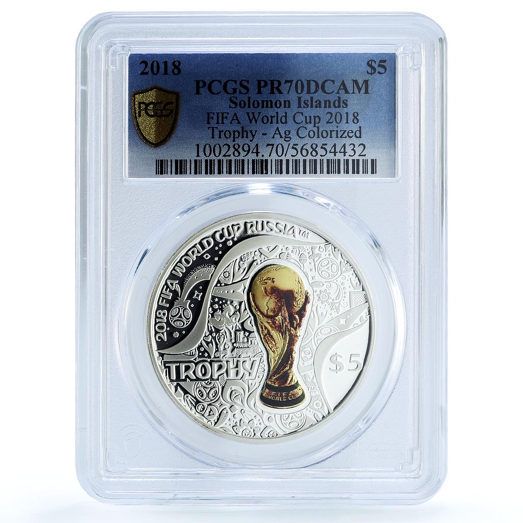 Solomon Islands 5 dollars Trophy Football World Cup PR 70 PCGS silver coin 2018 Solomon Islands 5 dollars Trophy Football World Cup PR 70 PCGS silver coin 2018