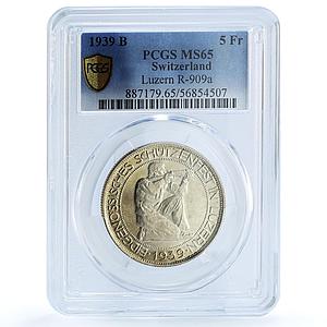 Switzerland 5 francs Luzern Lucerne Shooting Festival MS65 PCGS silver coin 1939