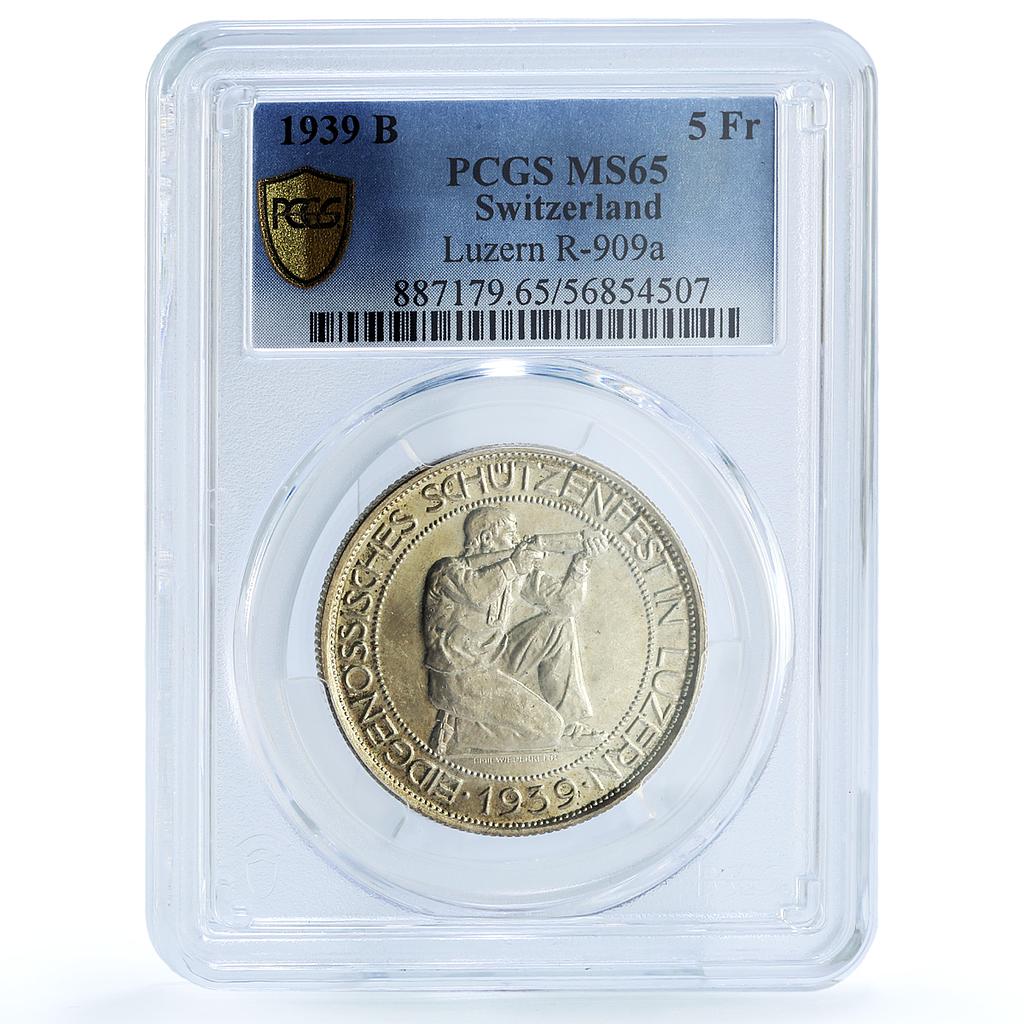 Switzerland 5 francs Luzern Lucerne Shooting Festival MS65 PCGS silver coin 1939