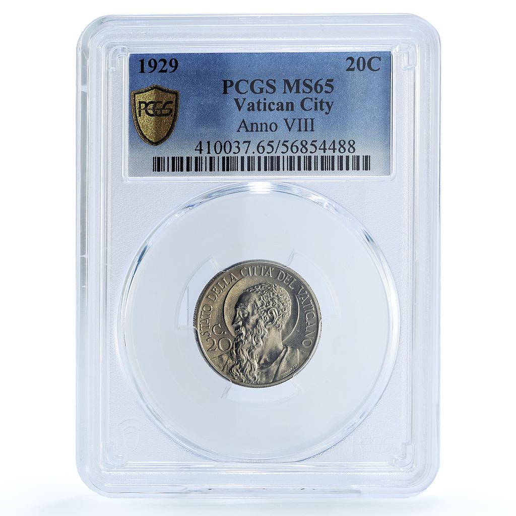 Vatican 20 centesimi Pius XI KM-3 Berman-3359 St. Peter MS 65 PCGS Ni coin 1929 Vatican 20 centesimi Pius XI KM-3 Berman-3359 St. Peter MS 65 PCGS Ni coin 1929