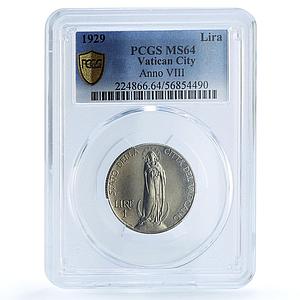 Vatican 1 lira Pius XI KM-5 Berman-3357 Virgin Mary MS 64 PCGS nickel coin 1929